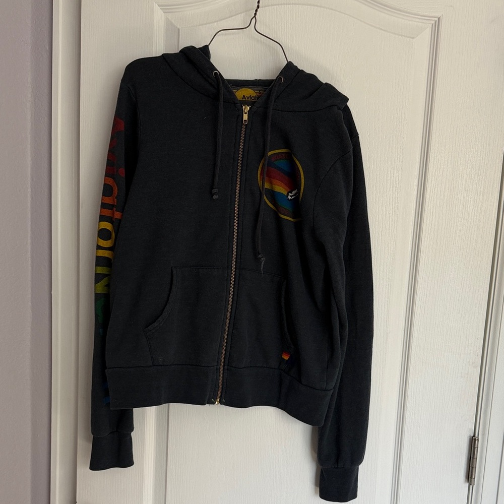 Aviator Nation Navy Hoodie with Rainbow Chest Emblem